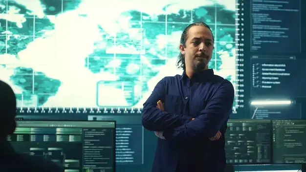 Illustration eines Büroteams, das in einem interaktiven Cybersecurity-Workshop lernt, Ransomware-Angriffe abzuwehren.